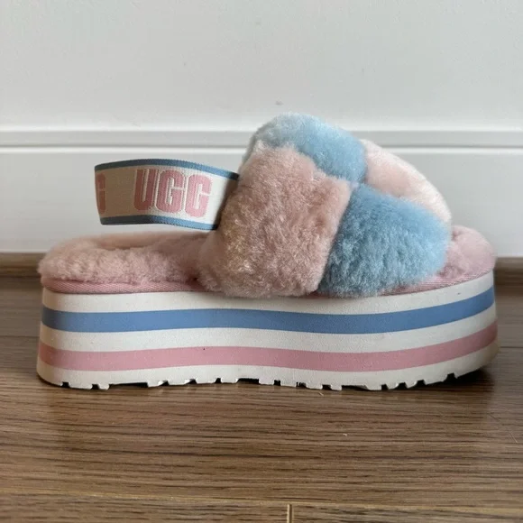 Ugg Disco Checkered platform slides Pink/Blue/White - Picture 8 of 16